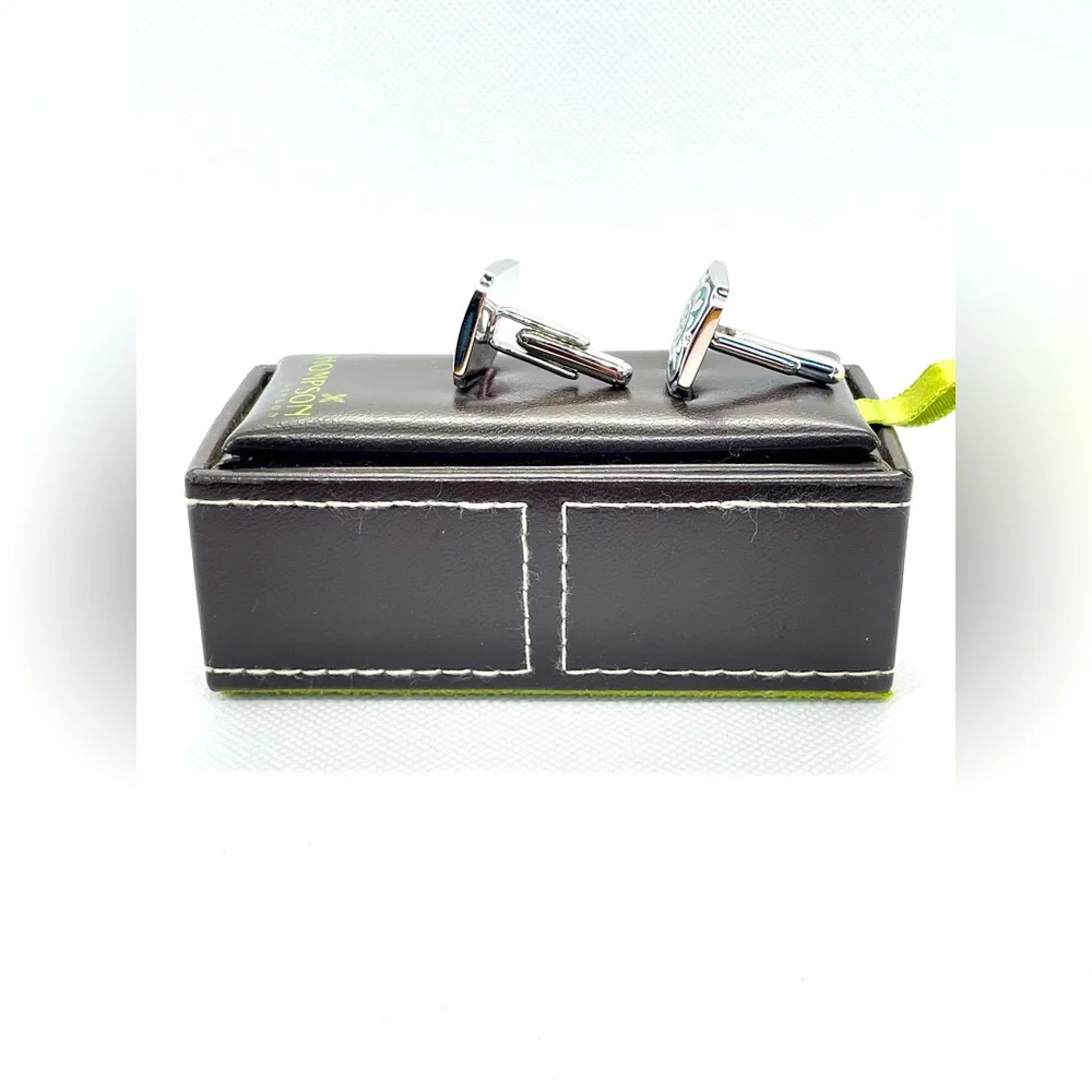 Thompson of London by Robert Tateossian rhodium plated blue enamel cufflinks